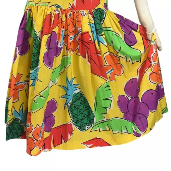 Vintage 70s 80s Two Potato Laguna Beach Bright Yellow Floral Print Dress S - Picture 3 of 7